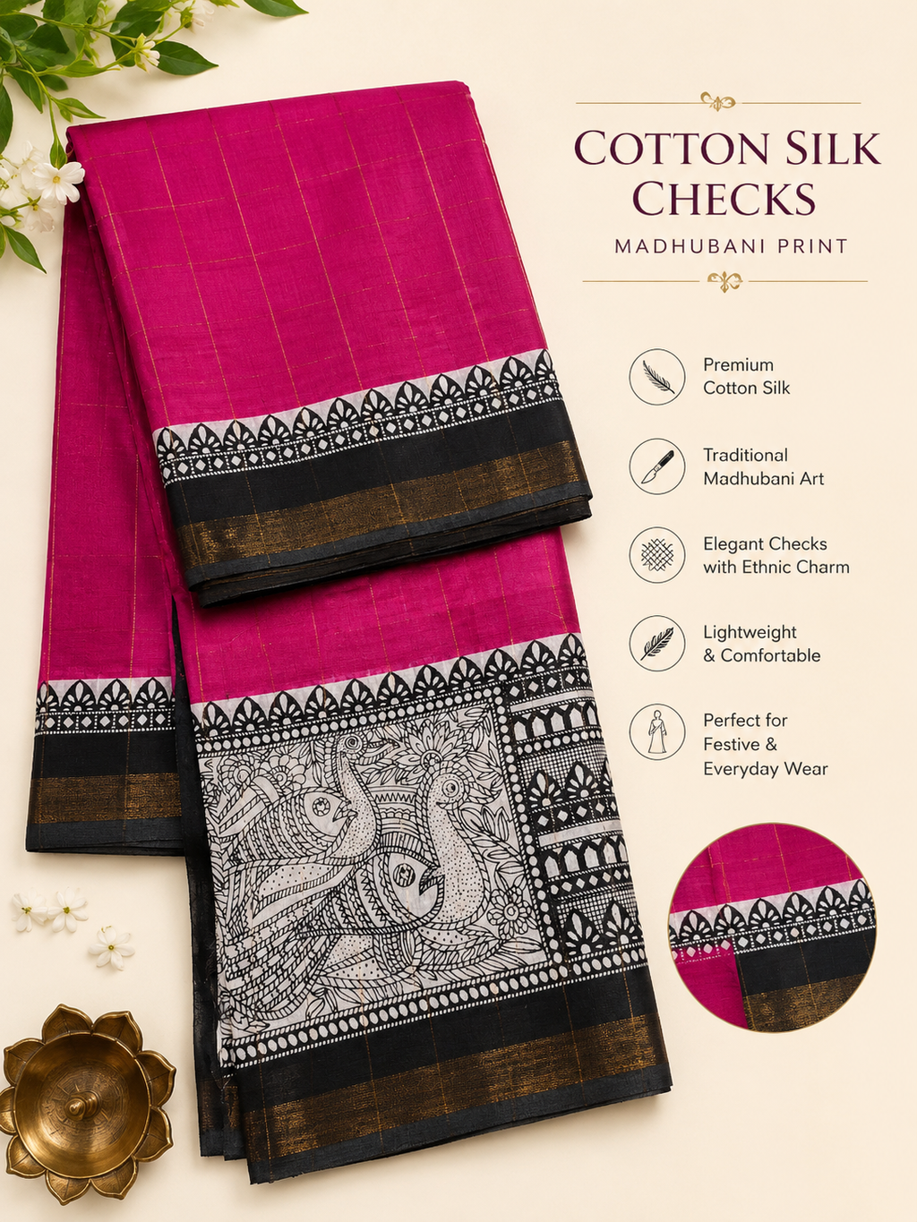 Cotton Silk Madhubani Print