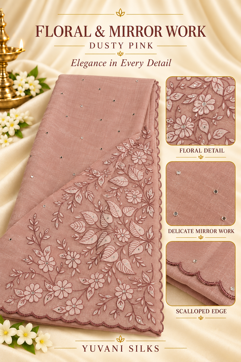 Linen Matka Silk Mirror work
